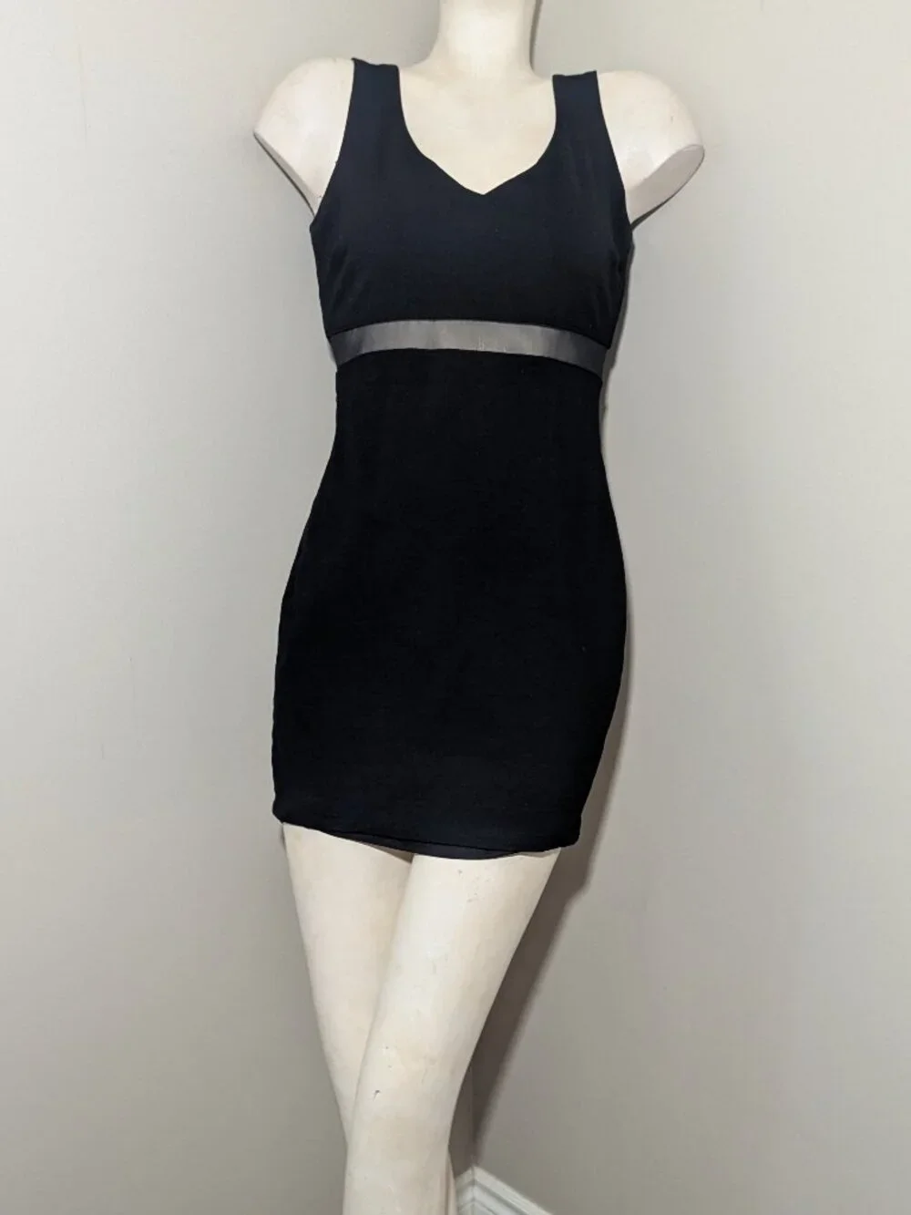 LuLu’s Black Bodycon Mini Dress Mesh Cutout L - Picture 2 of 6